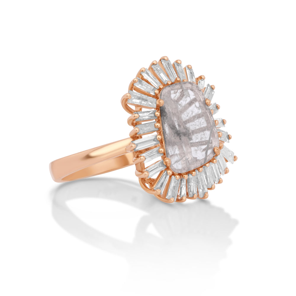 0.91 Cts Diamond Slice and White Diamond Ring in 14K Rose Gold