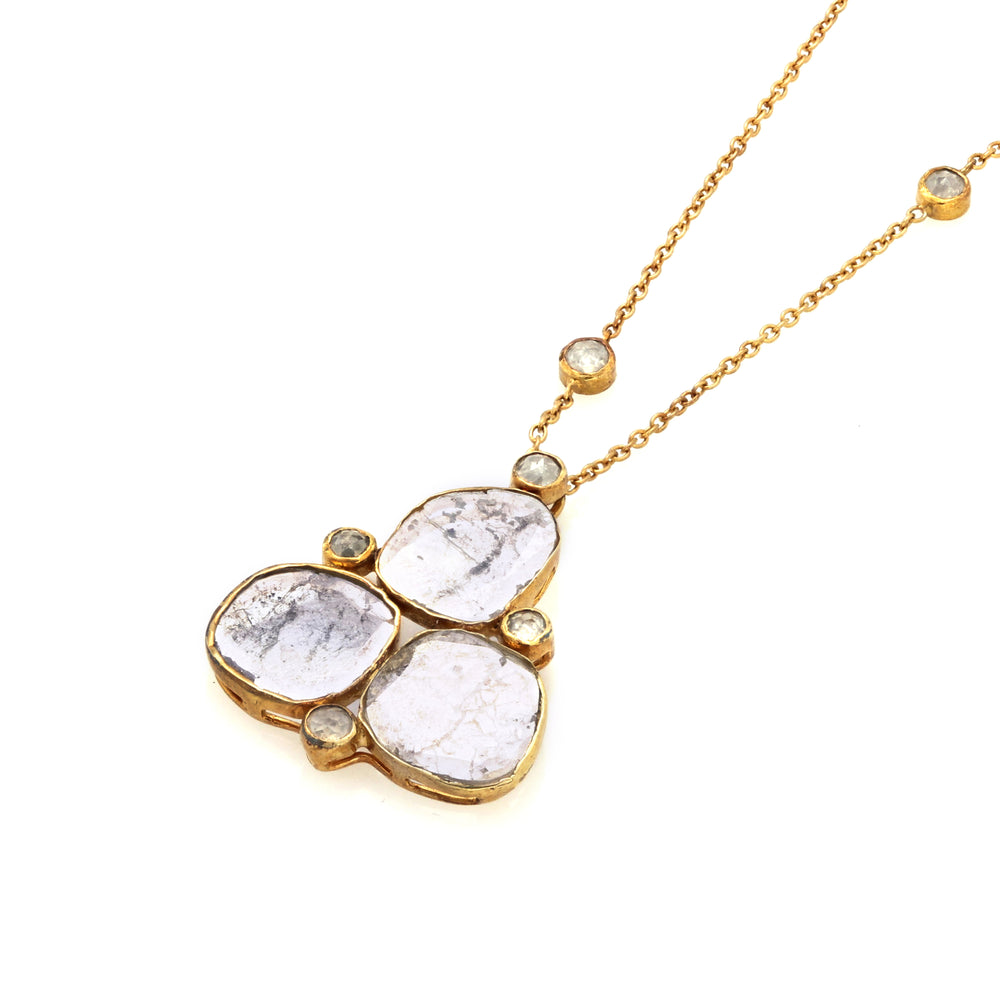 1.1 Cts Diamond Slice and White Diamond Necklace in 14K Yellow Gold