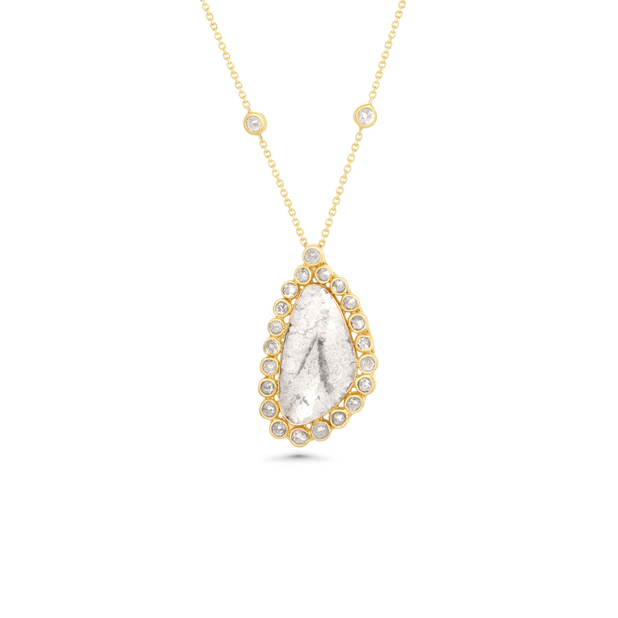 1.37 Cts Diamond Slice and White Diamond Necklace in 14K Yellow Gold