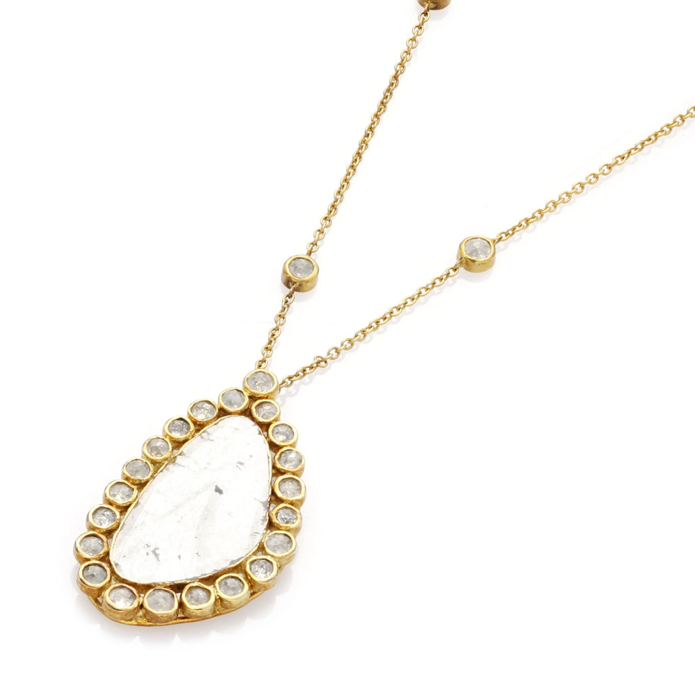 1.37 Cts Diamond Slice and White Diamond Necklace in 14K Yellow Gold