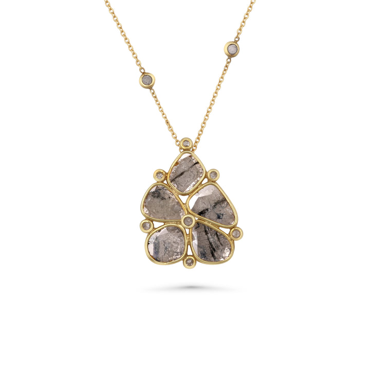 1.61 Cts Diamond Slice and White Diamond Necklace in 14K Yellow Gold