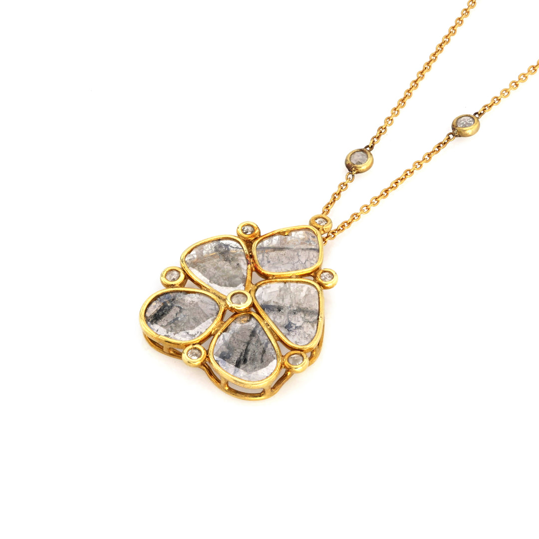 1.61 Cts Diamond Slice and White Diamond Necklace in 14K Yellow Gold