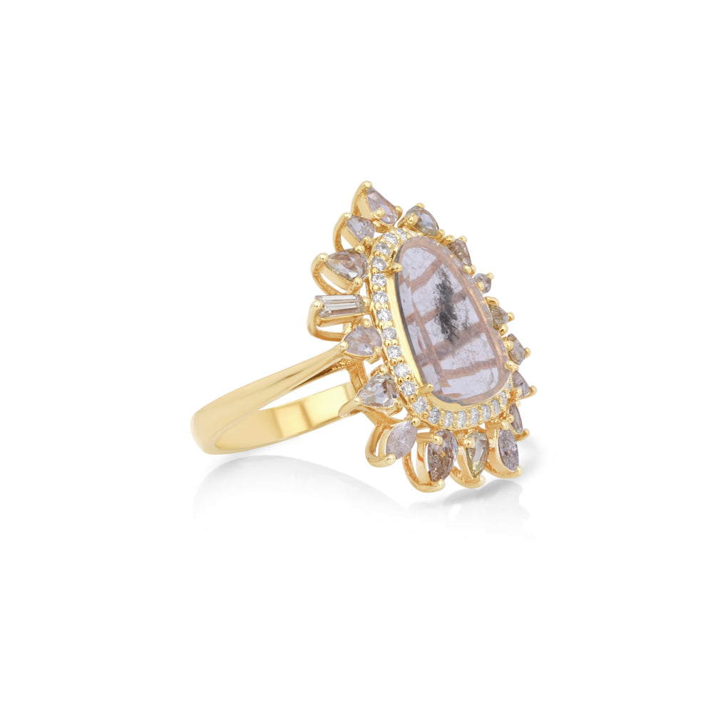0.96 Cts Diamond Slice and White Diamond Ring in 14K Yellow Gold
