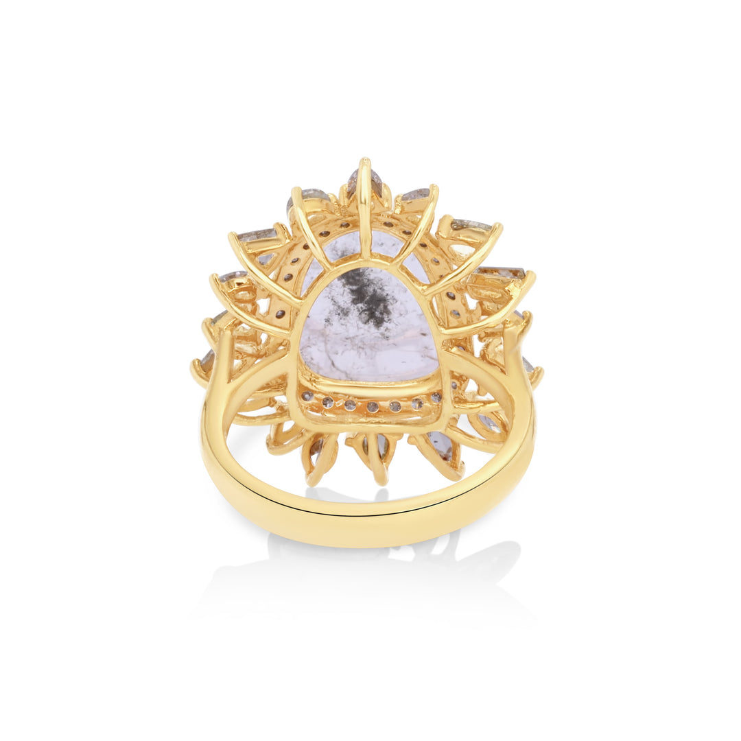 0.96 Cts Diamond Slice and White Diamond Ring in 14K Yellow Gold