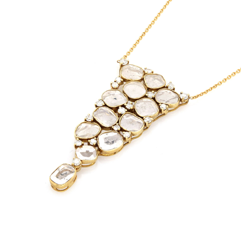 1.65 Cts Diamond Slice and White Diamond Necklace in 14K Yellow Gold