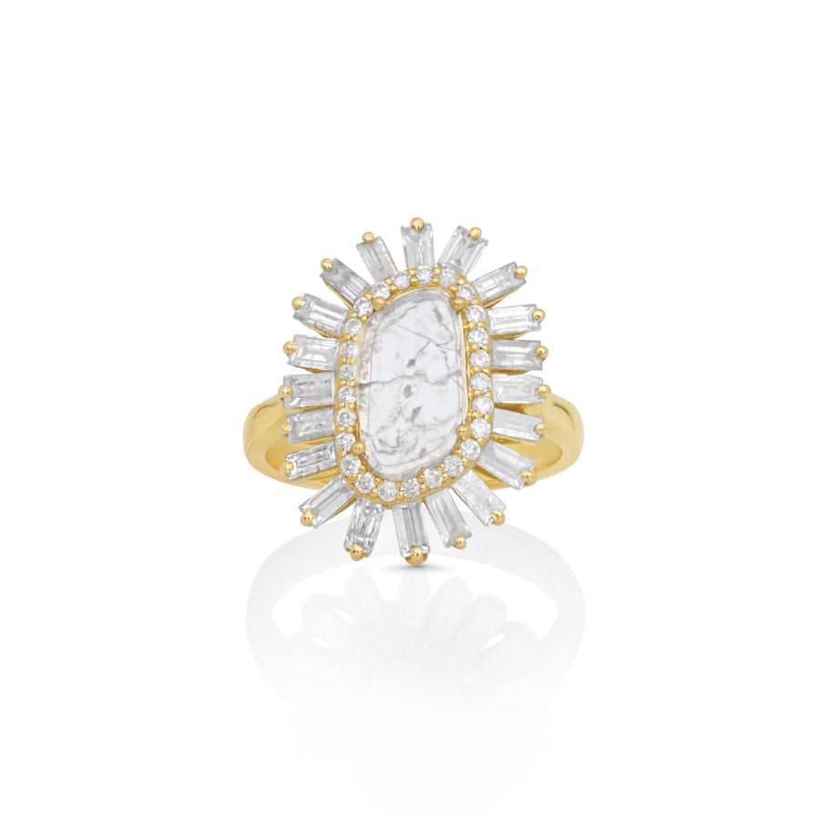 0.43 Cts Diamond Slice and White Diamond Ring in 14K Yellow Gold