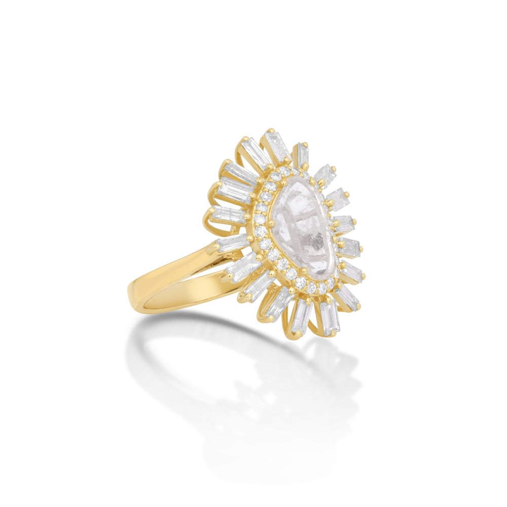0.5 Cts Diamond Slice and White Diamond Ring in 14K Yellow Gold