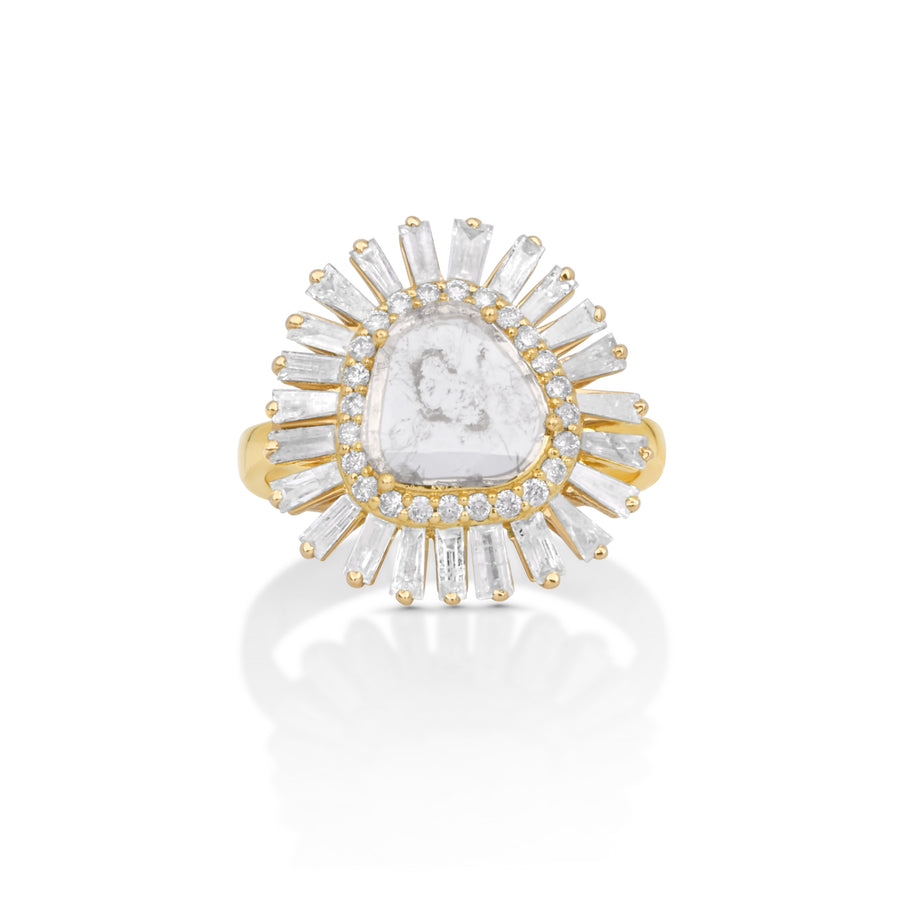 0.41 Cts Diamond Slice and White Diamond Ring in 14K Yellow Gold