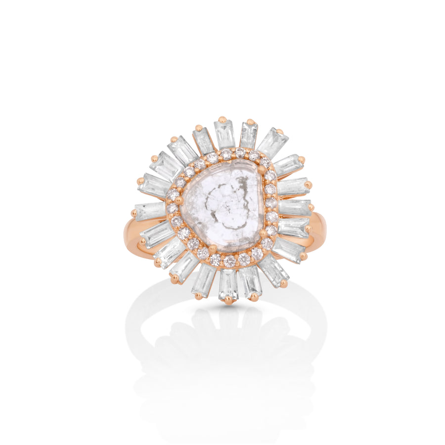 0.48 Cts Diamond Slice and White Diamond Ring in 14K Rose Gold