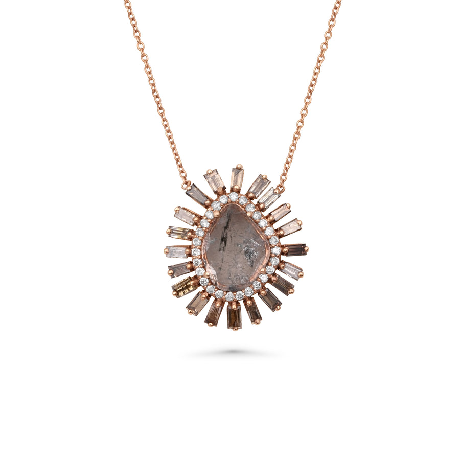 0.46 Cts Diamond Slice and White Diamond Necklace in 14K Rose Gold