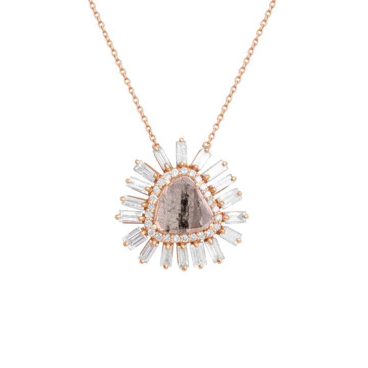 0.5 Cts Diamond Slice and White Diamond Necklace in 14K Rose Gold