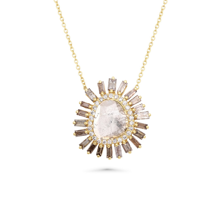 0.55 Cts Diamond Slice and White Diamond Necklace in 14K Yellow Gold