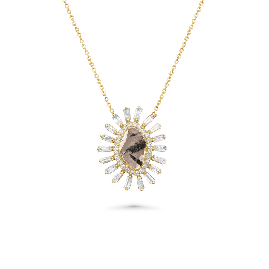 0.38 Cts Diamond Slice and White Diamond Necklace in 14K Yellow Gold