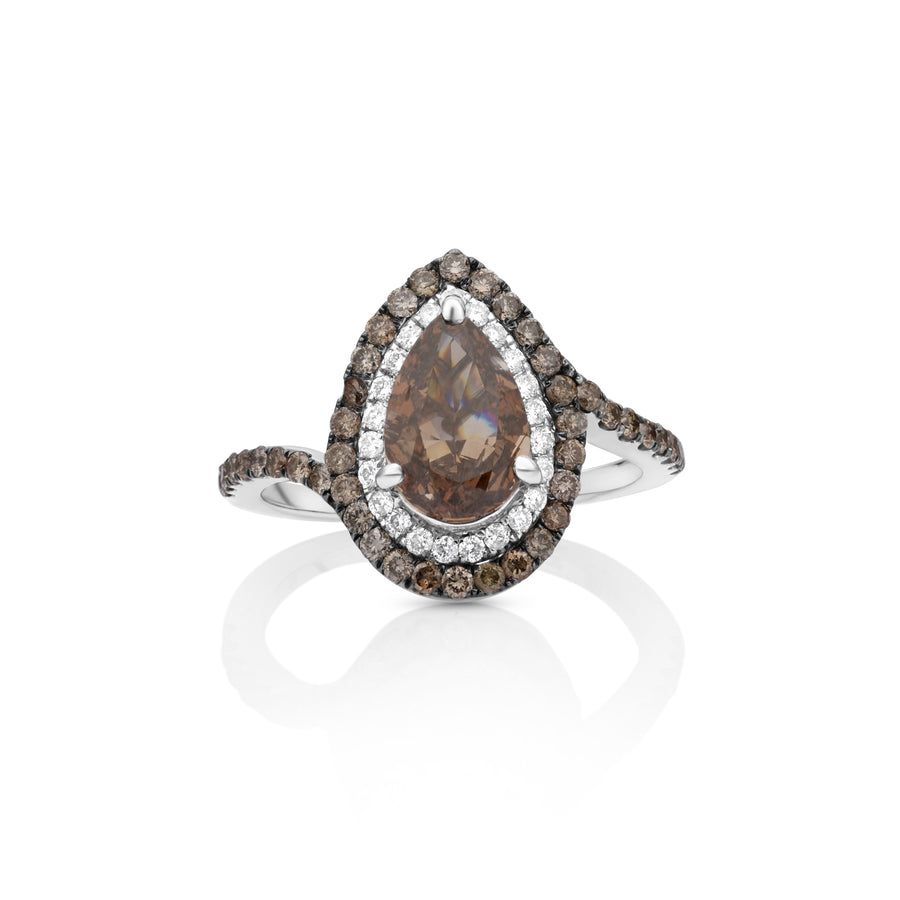 2.01 Cts Brown Diamond and White Diamond Ring in 14K Two Tone
