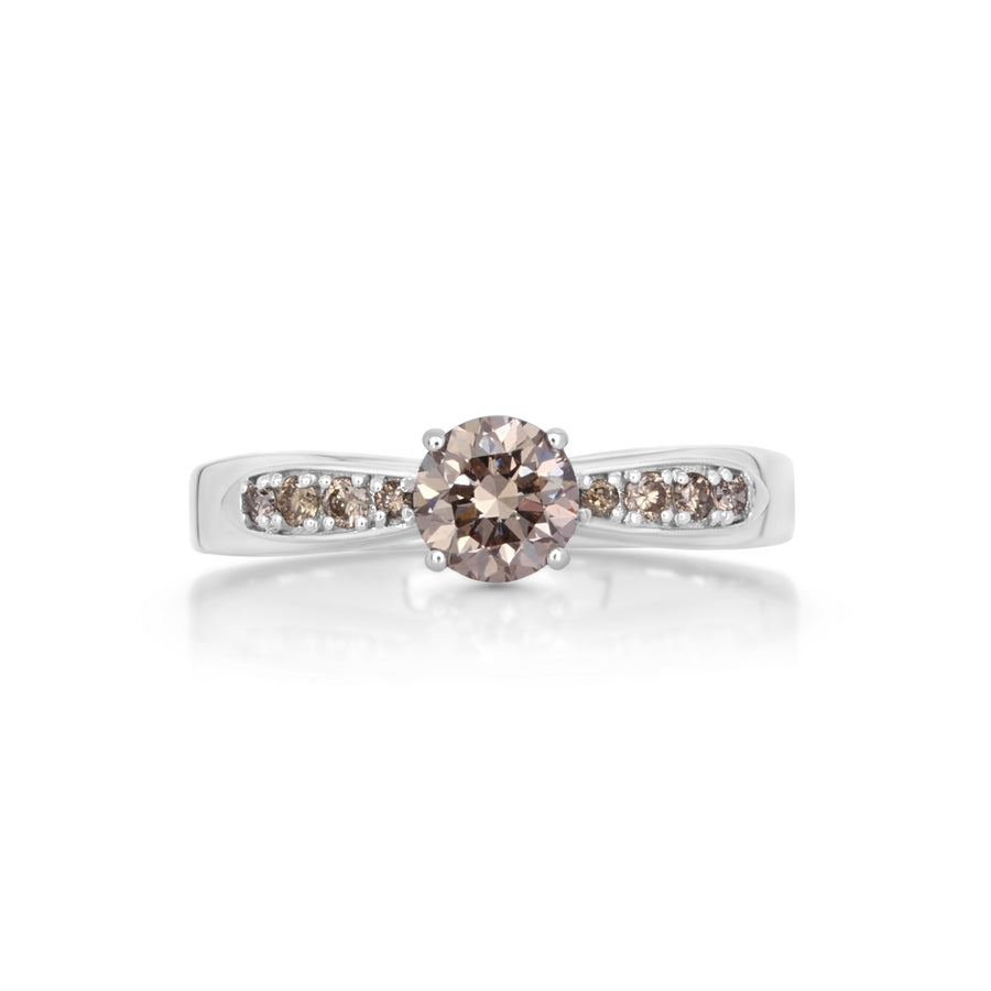 0.69 Cts Brown Diamond Ring in 14K White Gold