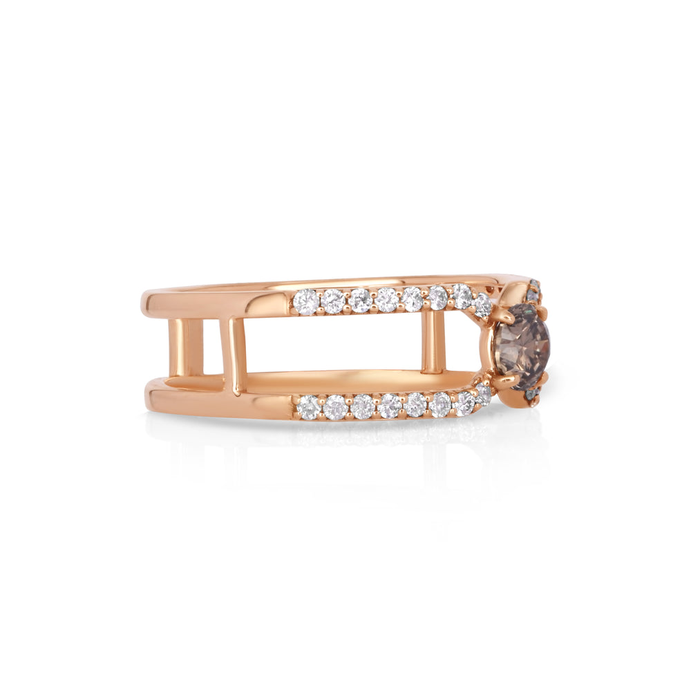 0.37 Cts Brown Diamond and White Diamond Ring in 14K Rose Gold