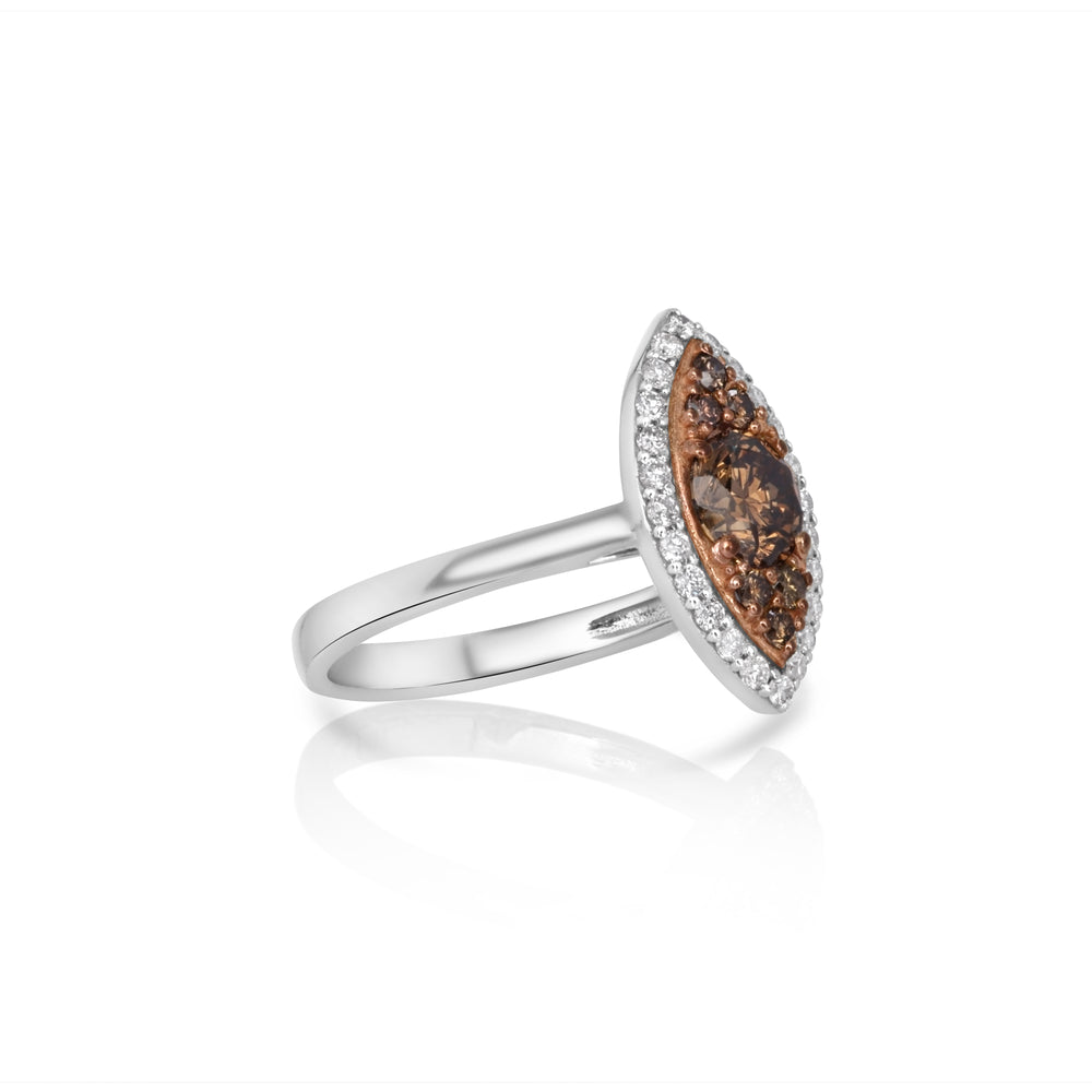 0.76 Cts Brown Diamond and White Diamond Ring in 14K Two Tone