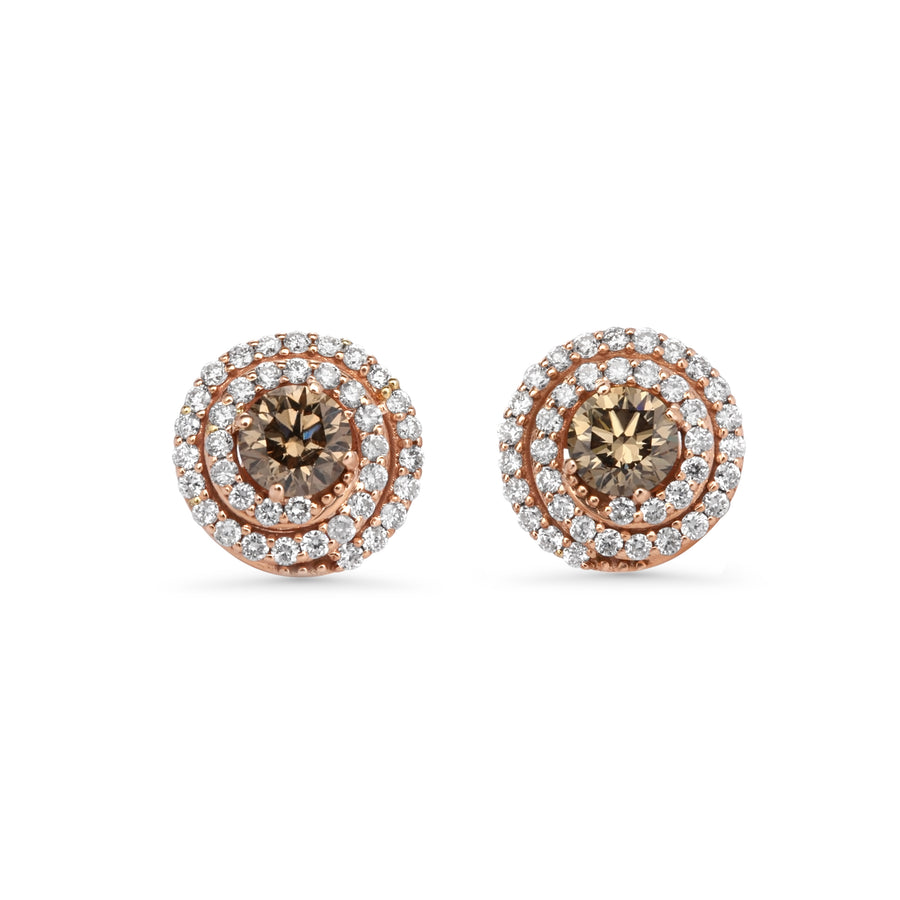 1 Cts Brown Diamond and White Diamond Earring in 14K Rose Gold