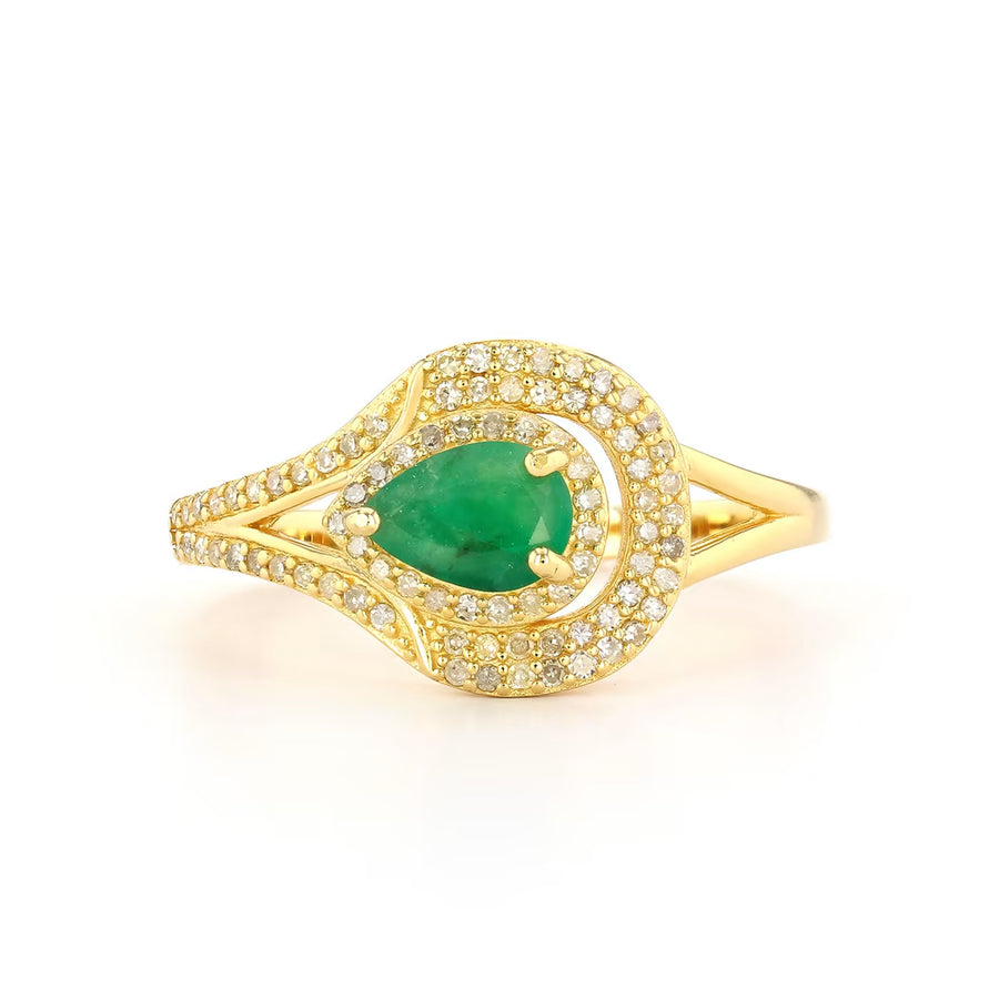 1.52 Cts Emerald and White Diamond Ring in Yellow Gold Plated Sterling Silver