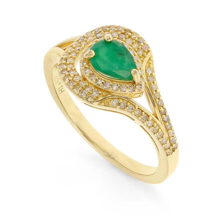 1.52 Cts Emerald and White Diamond Ring in Yellow Gold Plated Sterling Silver