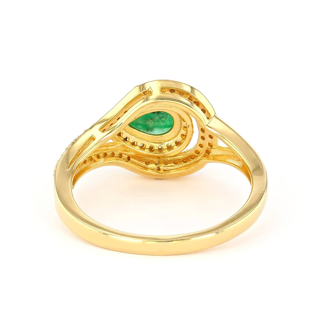 1.52 Cts Emerald and White Diamond Ring in Yellow Gold Plated Sterling Silver