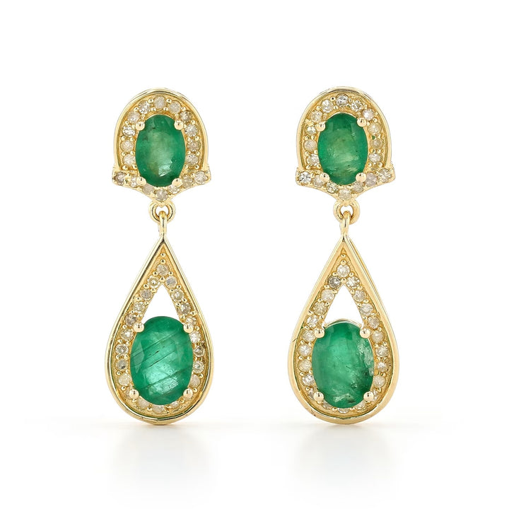 2.50 Cts Emerald and White Diamond Earring in Yellow Gold Plated Sterling Silver