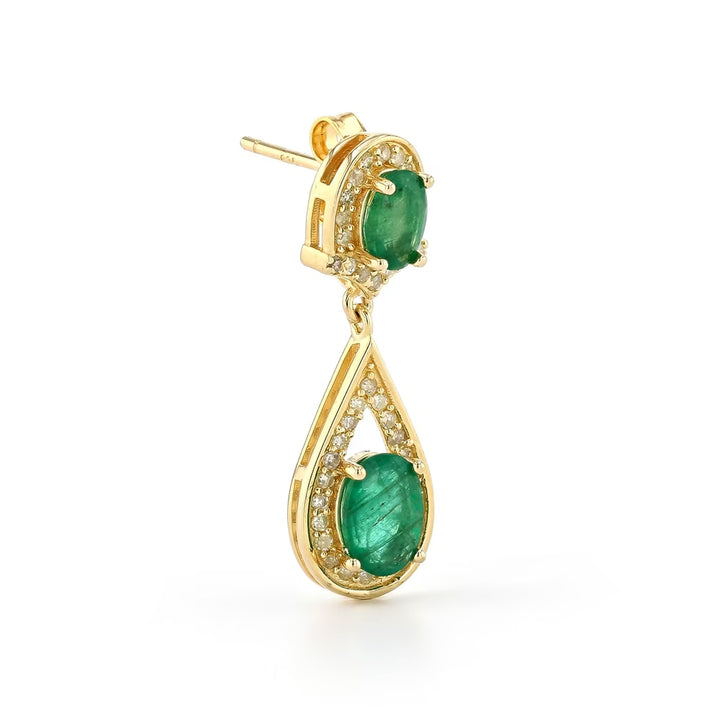 2.50 Cts Emerald and White Diamond Earring in Yellow Gold Plated Sterling Silver