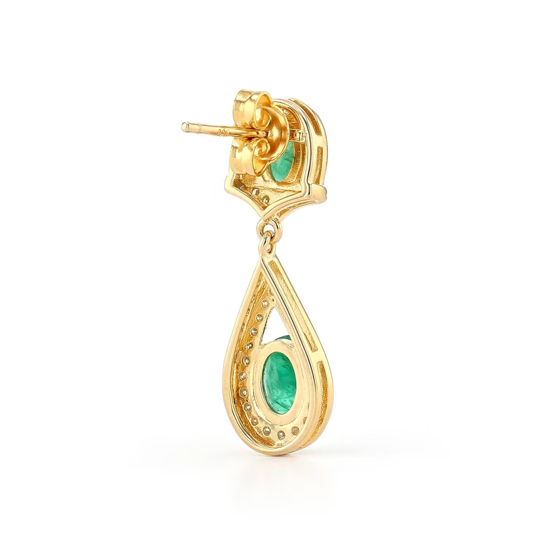 2.50 Cts Emerald and White Diamond Earring in Yellow Gold Plated Sterling Silver