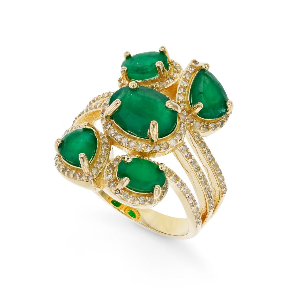 3.53 Cts Emerald and White Diamond Ring in Yellow Gold Plated Sterling Silver