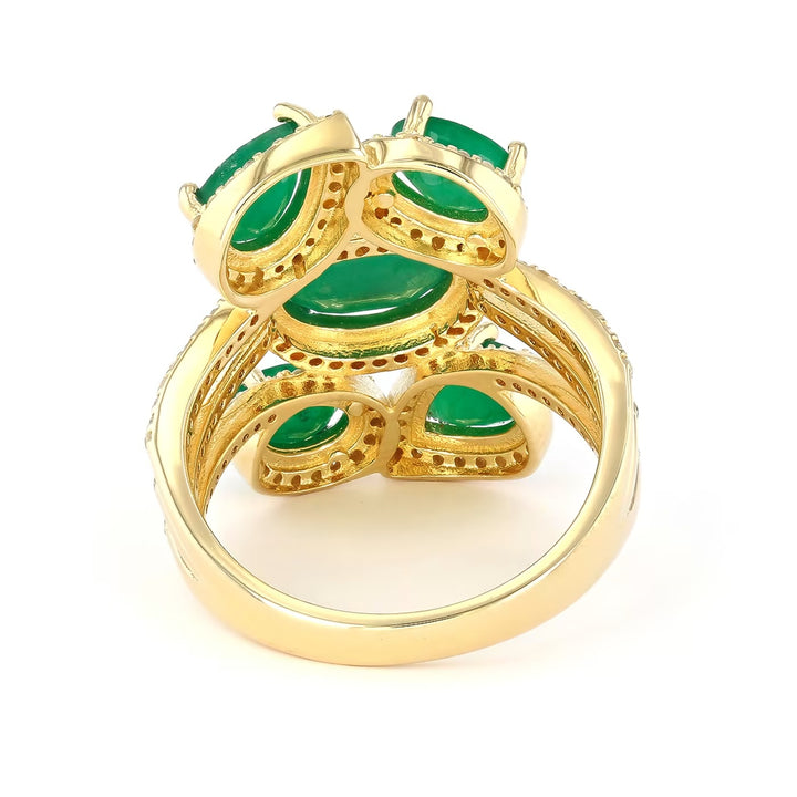 3.53 Cts Emerald and White Diamond Ring in Yellow Gold Plated Sterling Silver