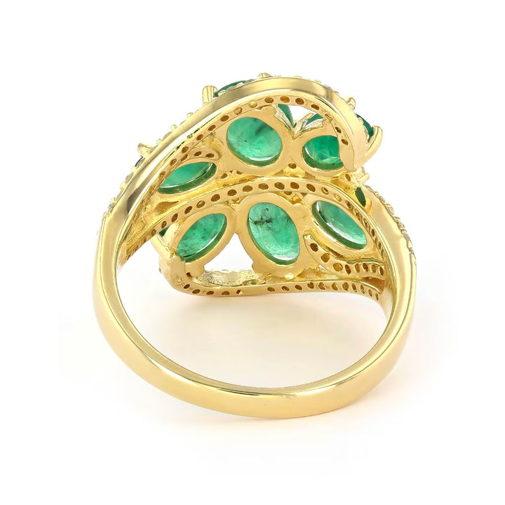 3.10 Cts Emerald and White Diamond Ring in Yellow Gold Plated Sterling Silver