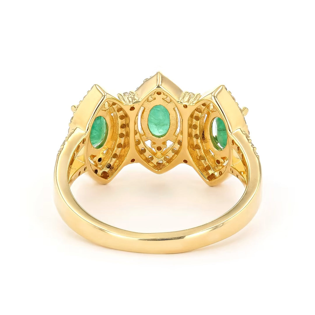 1.20 Cts Emerald and White Diamond Ring in Yellow Gold Plated Sterling Silver