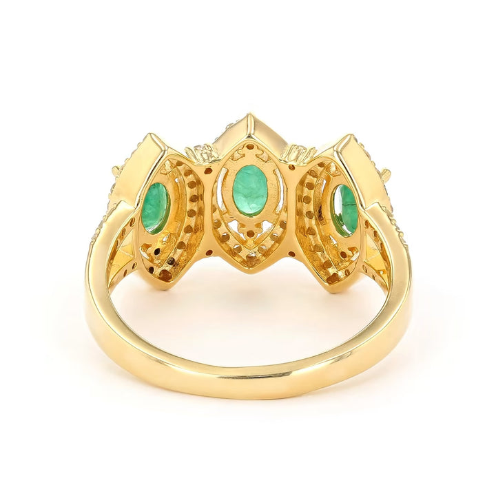 1.20 Cts Emerald and White Diamond Ring in Yellow Gold Plated Sterling Silver