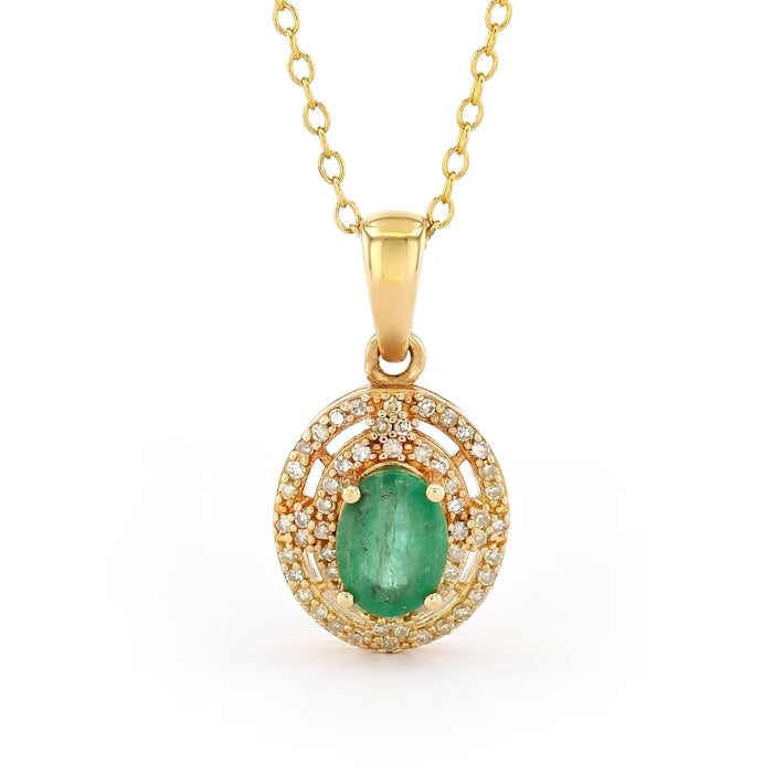 0.55 Cts Emerald and White Diamond Pendant in Yellow Gold Plated Sterling Silver