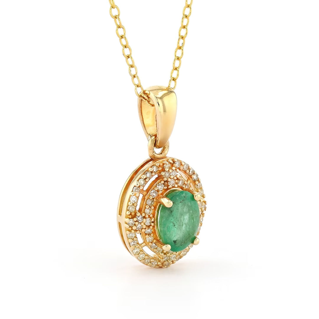 0.55 Cts Emerald and White Diamond Pendant in Yellow Gold Plated Sterling Silver