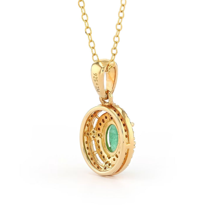 0.55 Cts Emerald and White Diamond Pendant in Yellow Gold Plated Sterling Silver