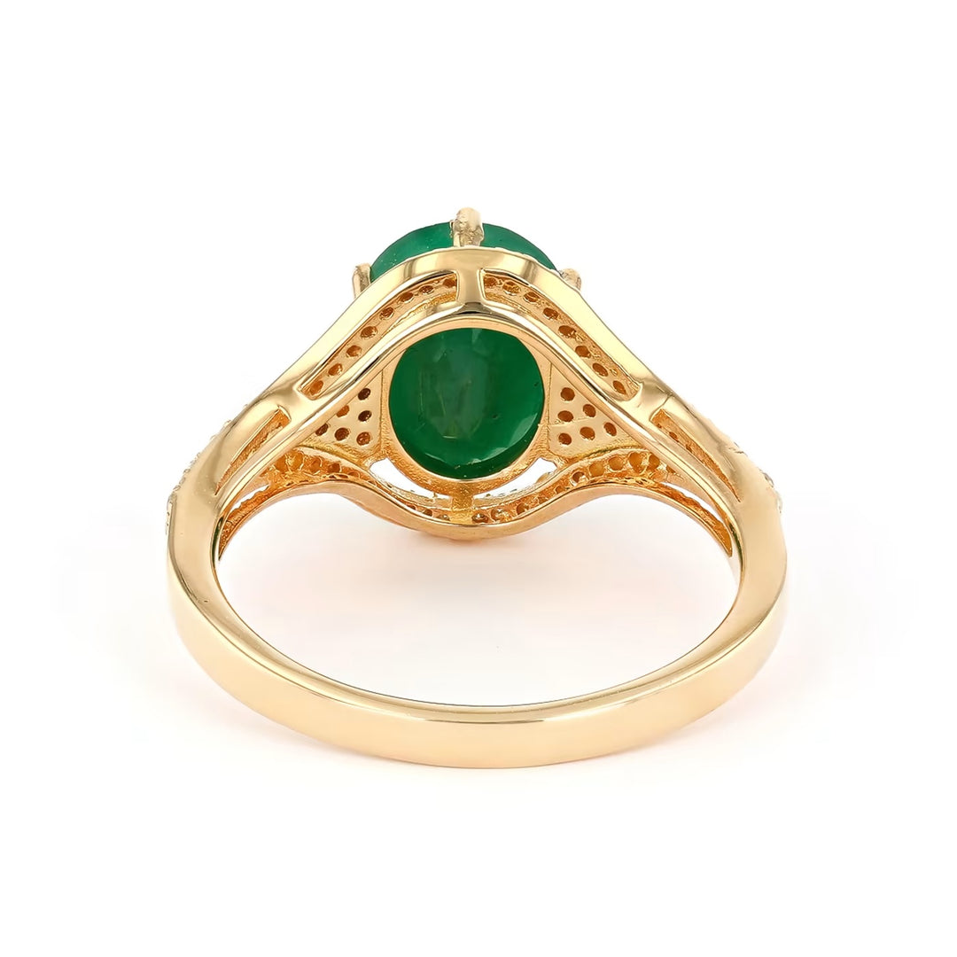 2.31 Cts Emerald and White Diamond Ring in Yellow Gold Plated Sterling Silver