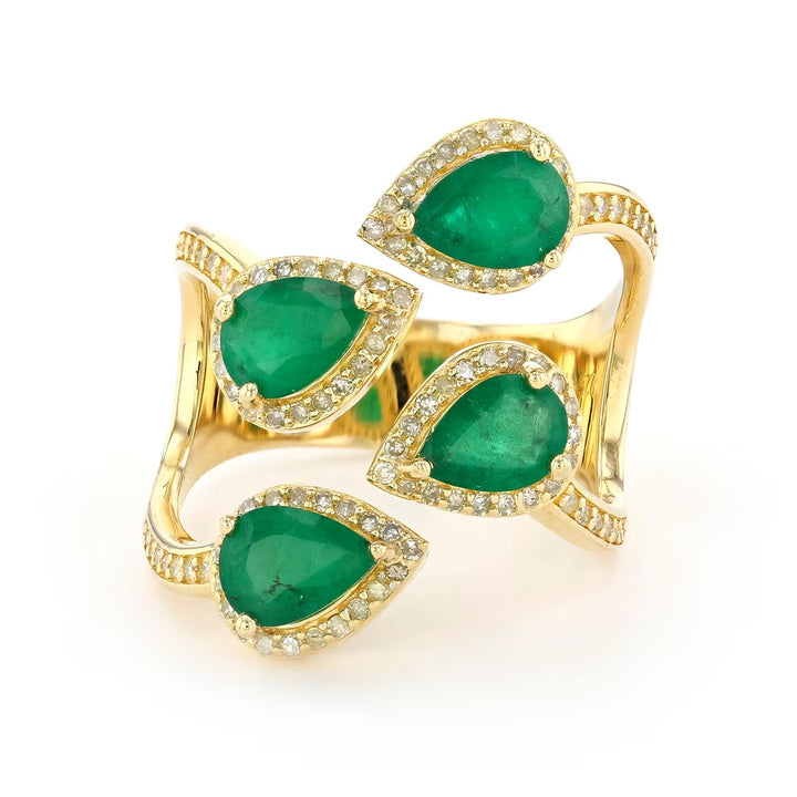 2.60 Cts Emerald and White Diamond Ring in Yellow Gold Plated Sterling Silver