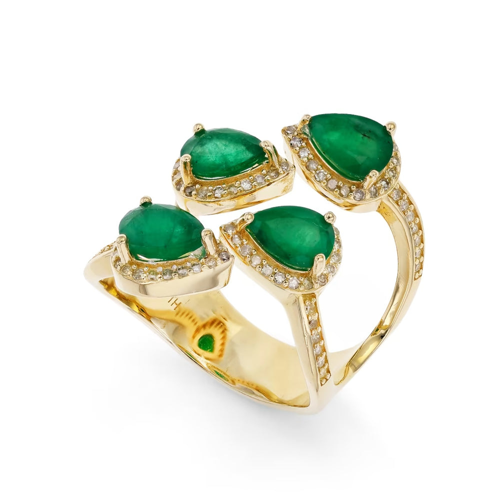 2.60 Cts Emerald and White Diamond Ring in Yellow Gold Plated Sterling Silver