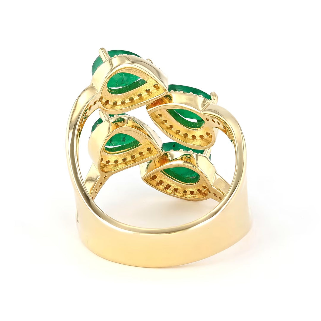 2.60 Cts Emerald and White Diamond Ring in Yellow Gold Plated Sterling Silver