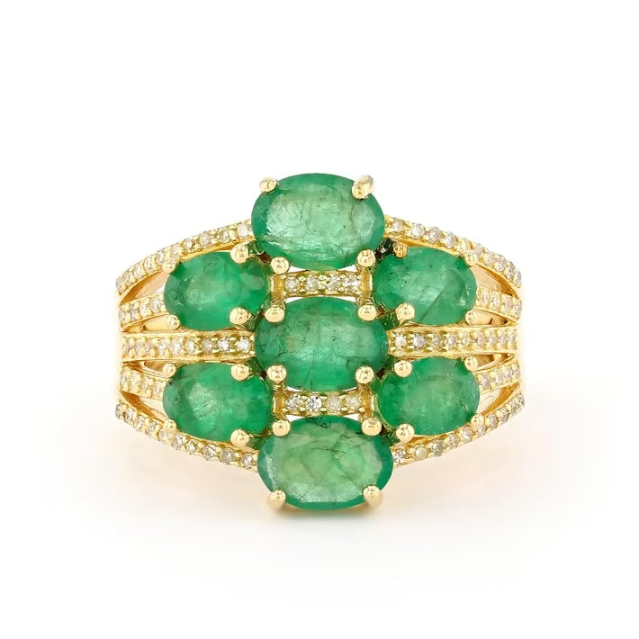 4.40 Cts Emerald and White Diamond Ring in Yellow Gold Plated Sterling Silver