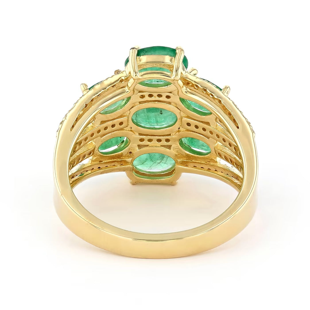 4.40 Cts Emerald and White Diamond Ring in Yellow Gold Plated Sterling Silver