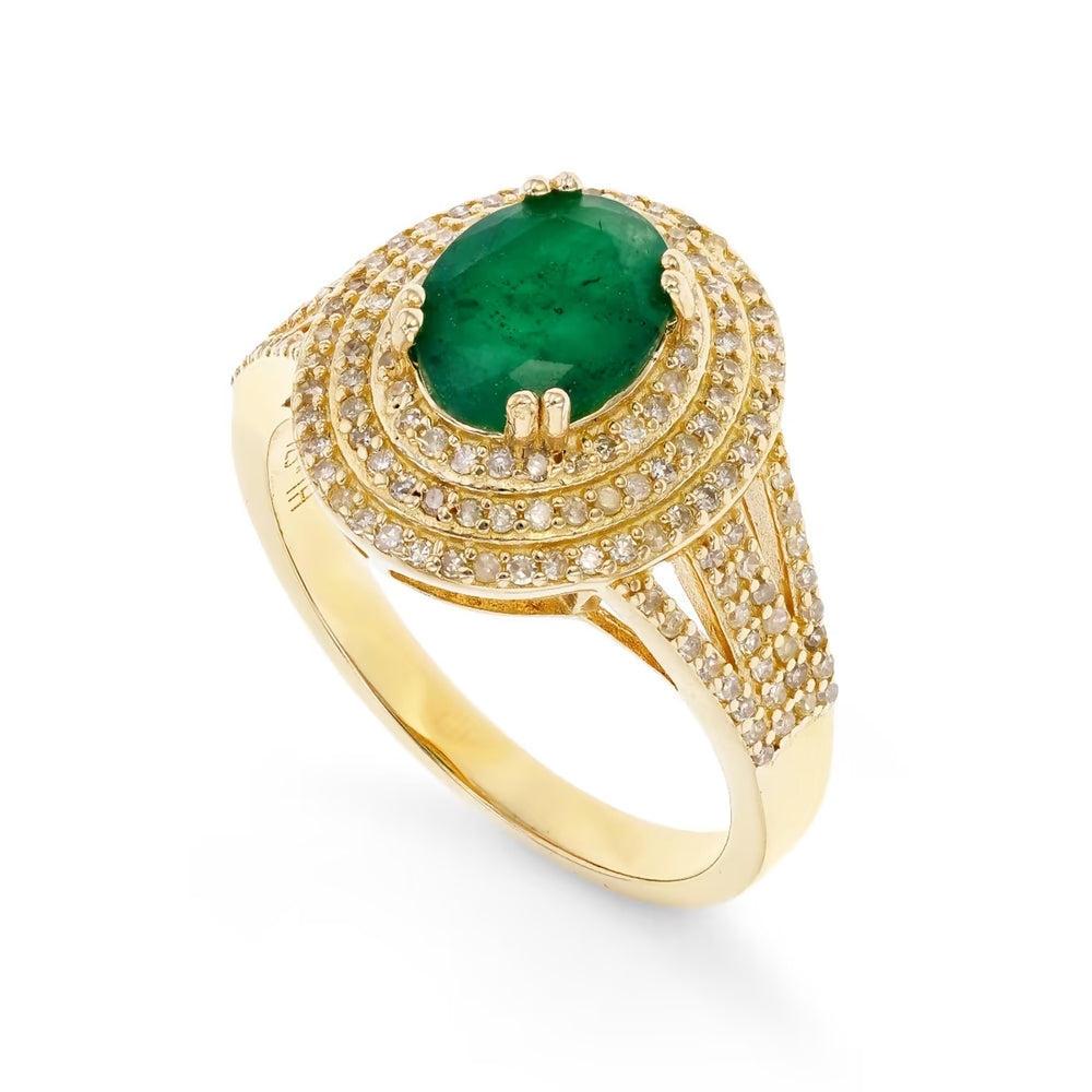 1.68 Cts Emerald and White Diamond Ring in Yellow Gold Plated Sterling Silver