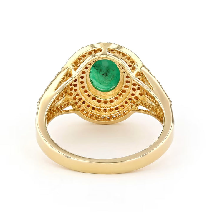 1.68 Cts Emerald and White Diamond Ring in Yellow Gold Plated Sterling Silver