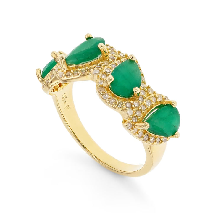 2.30 Cts Emerald and White Diamond Ring in Yellow Gold Plated Sterling Silver