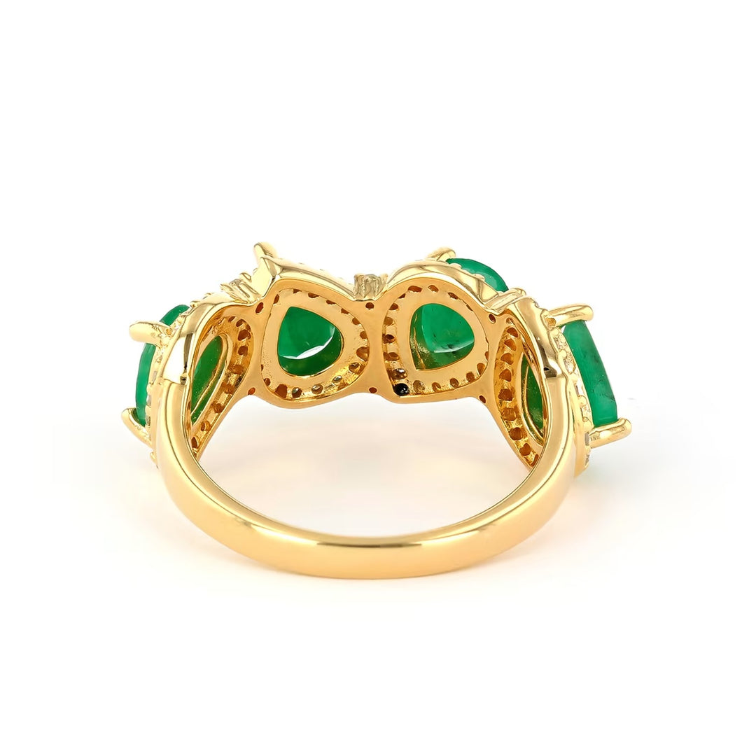 2.30 Cts Emerald and White Diamond Ring in Yellow Gold Plated Sterling Silver