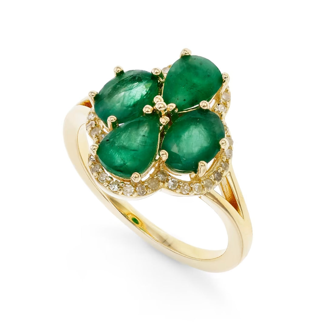 2.70 Cts Emerald and White Diamond Ring in Yellow Gold Plated Sterling Silver