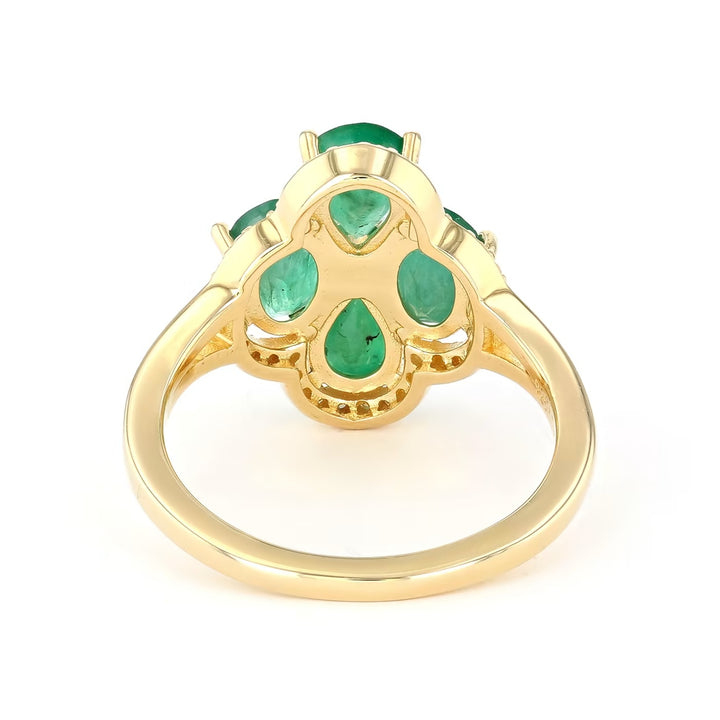 2.70 Cts Emerald and White Diamond Ring in Yellow Gold Plated Sterling Silver