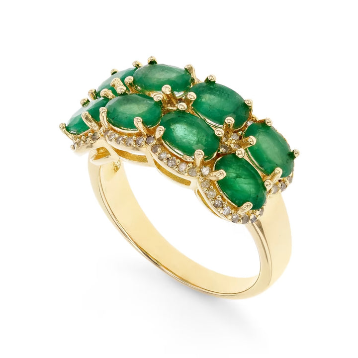 3.28 Cts Emerald and White Diamond Ring in Yellow Gold Plated Sterling Silver