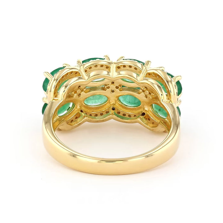 3.28 Cts Emerald and White Diamond Ring in Yellow Gold Plated Sterling Silver